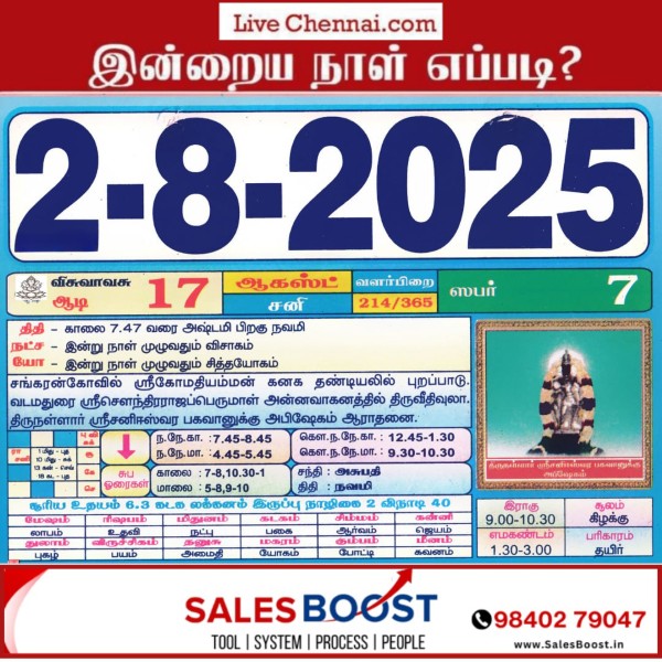 Auspicious (Nalla Neram) time today (Aug 2nd)