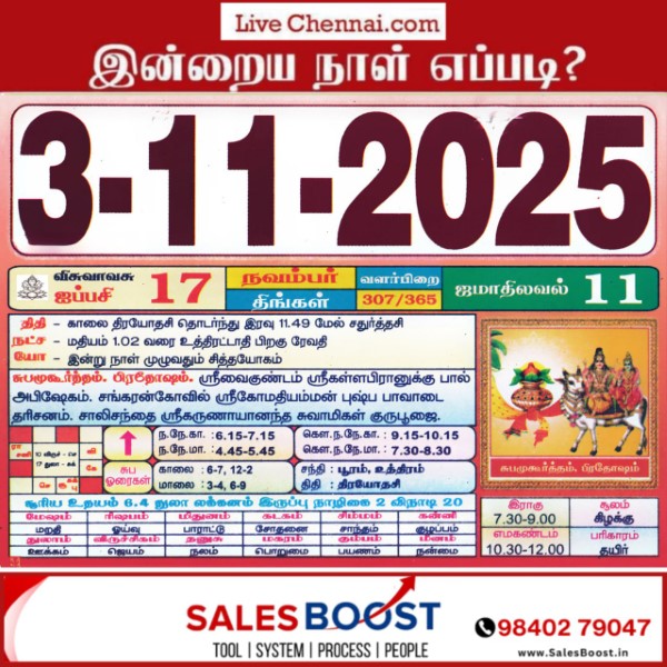 Auspicious (Nalla Neram) time today (Nov 03rd)