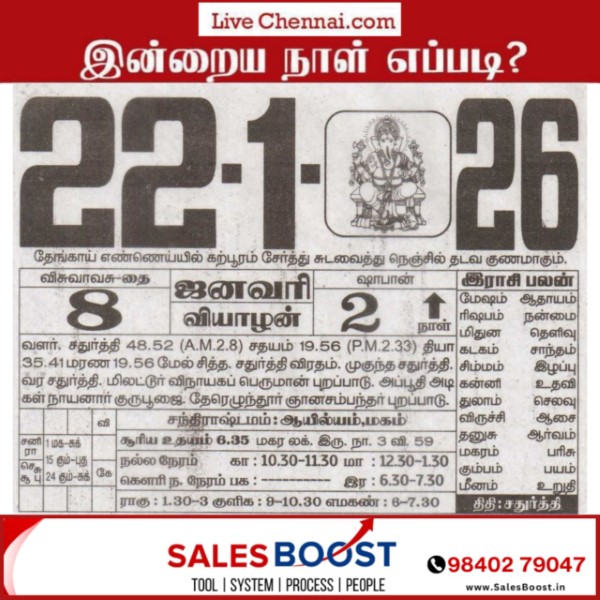 Auspicious (Nalla Neram) time today (Jan 22nd)